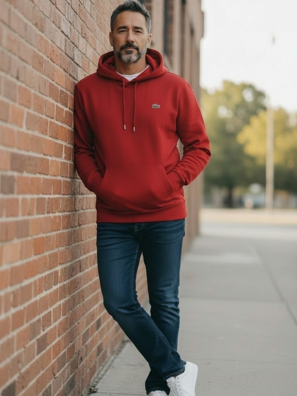 Lacoste Lightweight Red Pullover Hoodie with Croc Emblem